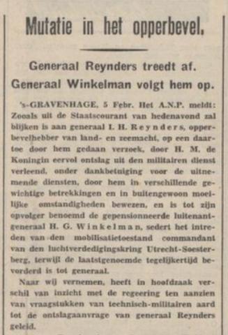 Generaal Winkelman volgt opperbevelhebber Reynders op