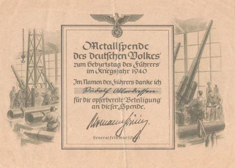 Nazi's starten inzameling metalen voor wapenindustrie