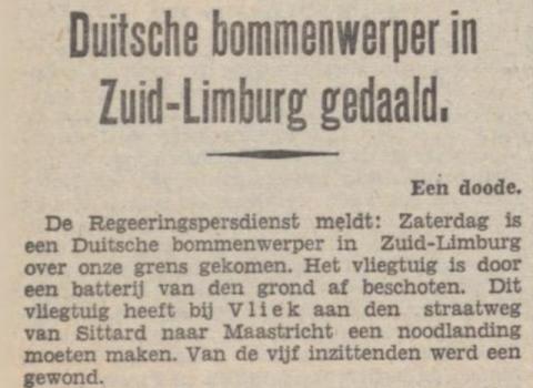 Duits vliegtuig boven Limburg neergeschoten