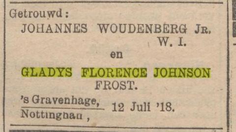 Haar trouwadvertentie van 12 juli 1918 in de Zutphense Courant